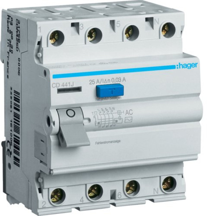 Дифференциальное реле (УЗО) Hager 4P 63А 300mA AC