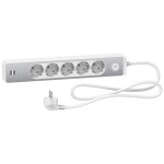 Удлинитель сетевой Schneider-Electric 5 розеток + 2 USB 1.5 м белый/алюминий