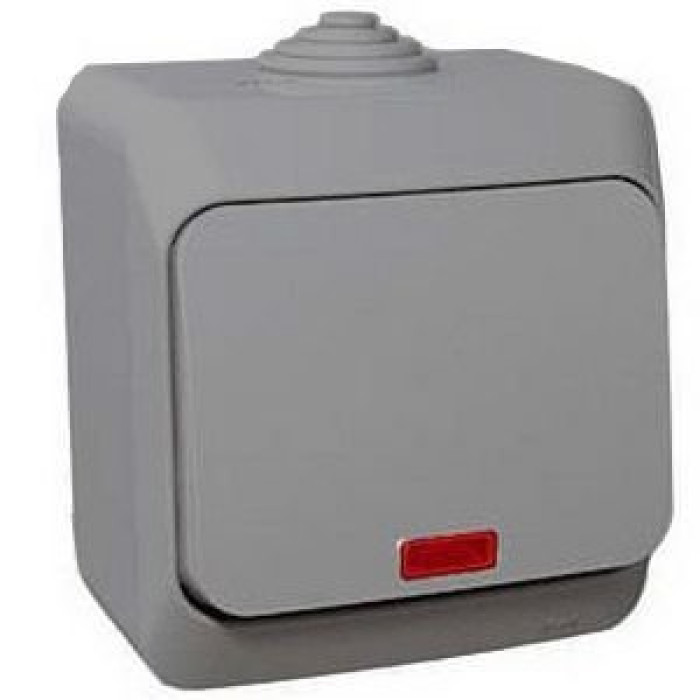 Выключатель Schneider Electric Cedar Plus 1-клавишный с подсветкой IP44 16А серый