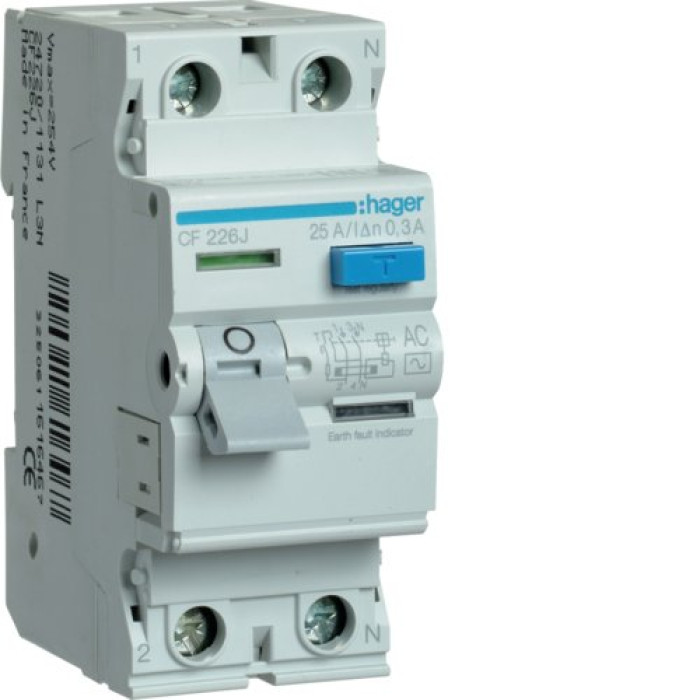 Диференціальне реле (ПЗВ) Hager 2P 25А 300mA AC