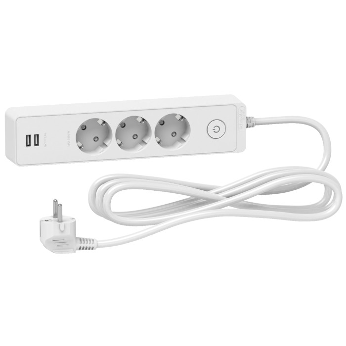 Удлинитель сетевой Schneider-Electric 3 розетки + 2 USB 1.5 м белый