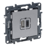 Розетка Legrand Niloe Step USB Тип А+C 12Вт+15Вт 5 В алюміній