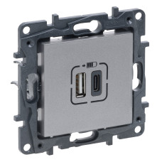 Розетка Legrand Niloe Step USB Тип А+C 12Вт+15Вт 5 В алюминий