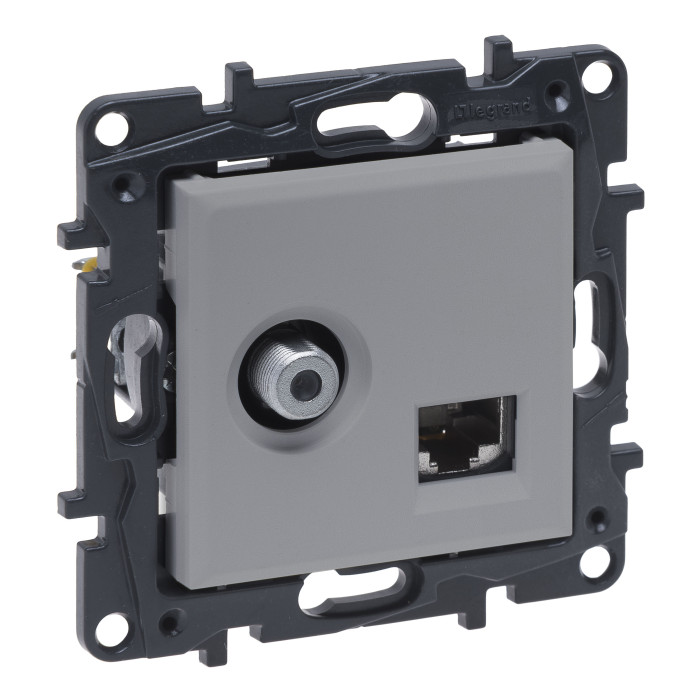 Розетка Legrand Niloe Step комбінована TV тип F та RJ45 CAT6 UTP алюміній