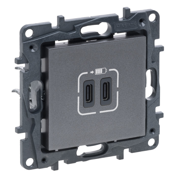 Розетка Legrand Niloe Step USB Тип C+C 15 Вт 5 В сталь