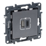 Розетка Legrand Niloe Step USB Тип А+C 12Вт+15Вт 5 В сталь