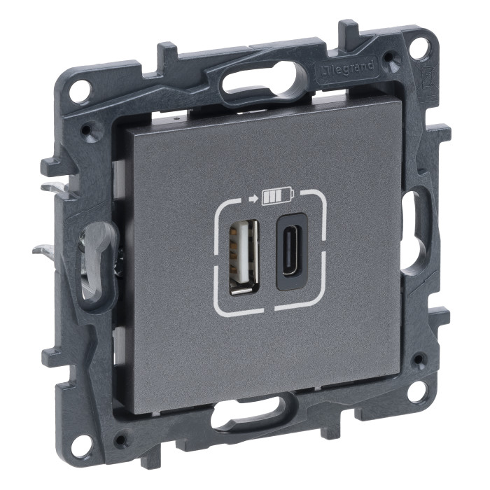 Розетка Legrand Niloe Step USB Тип А+C 12Вт+15Вт 5 В сталь