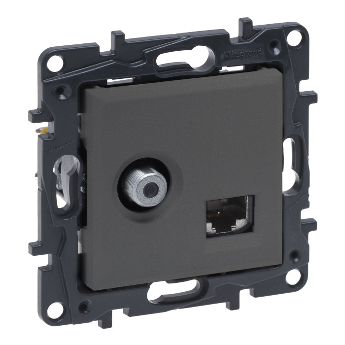 Розетка Legrand Niloe Step комбінована TV тип F та RJ45 CAT6 UTP сталь