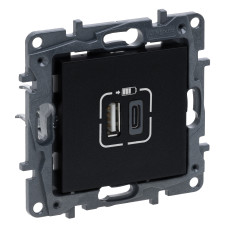 Розетка Legrand Niloe Step USB Тип А+C 12Вт+15Вт 5 В чорний