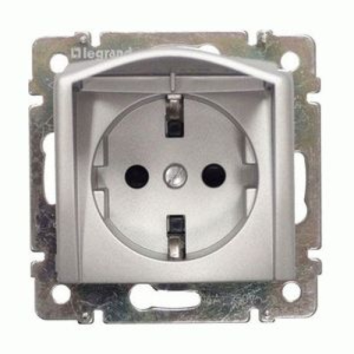 Розетка Legrand Valena з заземленням з кришкою IP44 алюміній