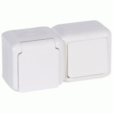 Блок Legrand Forix вимикач 1 кл. + Розетка з з/к і шторками IP44 білий