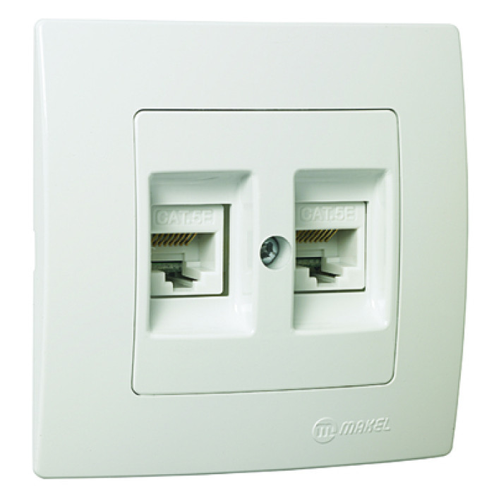 Розетка Makel Lillium Natural Kare подвійна комп'ютерна RJ45 cat. 5E білий (32001036)