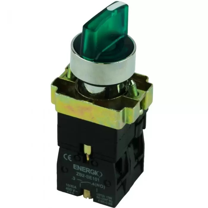 Перемикач секторний ENERGIO XB2-BK2365 1-0 з індикатором зелений NO+NC