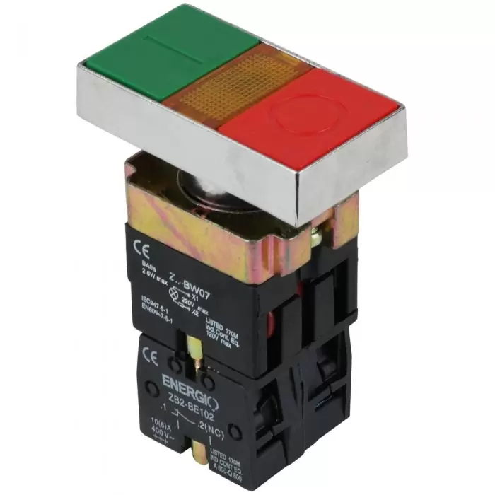 Кнопка ENERGIO XB2-BW8375 ПУСК/СТОП з індикатором зелена+червона NO+NC