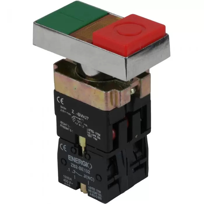 Кнопка ENERGIO XB2-BW8475 ПУСК/СТОП з індикатором зелена+червона виступаюча NO+NC
