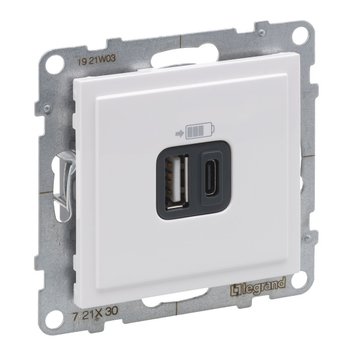 Розетка USB тип А+C 12Вт+15Вт 5В Legrand SUNO білий
