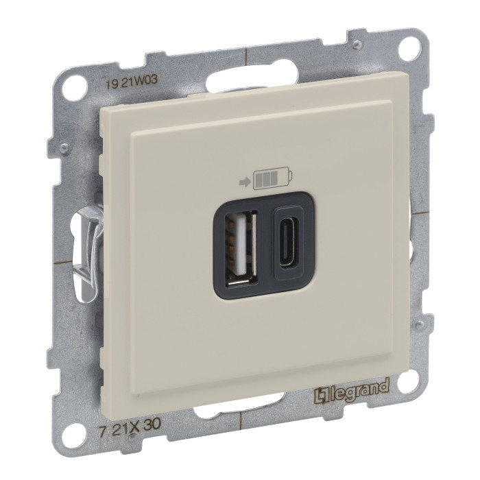 Розетка USB тип А+C 12Вт+15Вт 5В Legrand SUNO слоновая кость