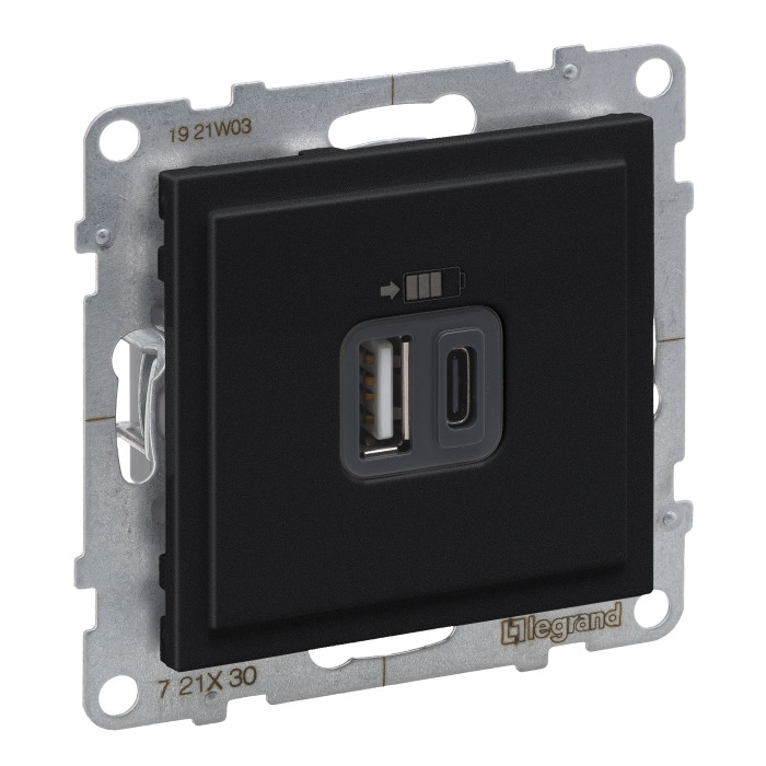Розетка USB тип А+C 12Вт+15Вт 5В Legrand SUNO чорний