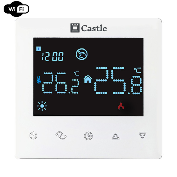 Терморегулятор програмний для теплої підлоги Castle AC606H з функцією WI-FI (Білий)