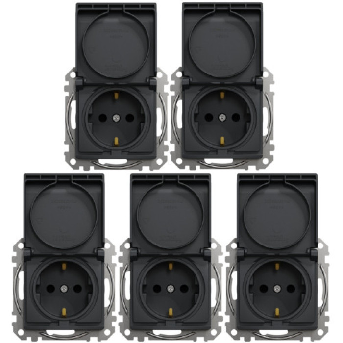 (АКЦИЯ!!! 4+1 шт.) Розетка с зазем. и крышкой Schneider Sedna Design Черный