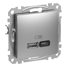 Розетка USB подвійна А+C 3А 45Вт 230В Алюміній Sedna Design SDD113404