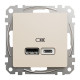Розетка USB тип A+C 3A 21Вт Schneider Sedna Design Бежевий