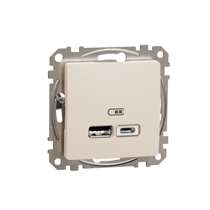 Розетка USB тип A+C 3A 21Вт Schneider Sedna Design Бежевий