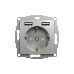 Розетка с заземлением + 2 USB тип Schneider Sedna Design Алюминий
