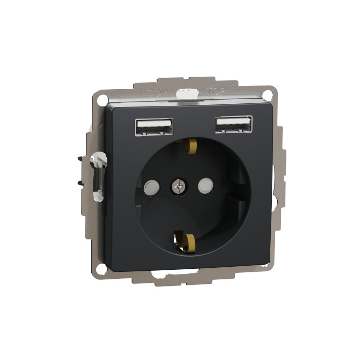 Розетка з зазем. + 2 USB тип А Schneider Sedna Design Чорний