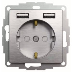 Розетка с заземлением + 2 USB тип Schneider Sedna Elements матовый Алюминий