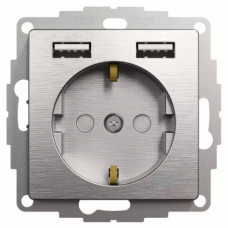 Розетка с заземлением + 2 USB тип Schneider Sedna Elements матовый Алюминий