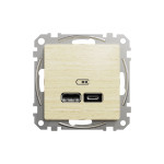 Розетка USB тип A+C 2,4A Schneider Sedna Elements штучне дерево Береза