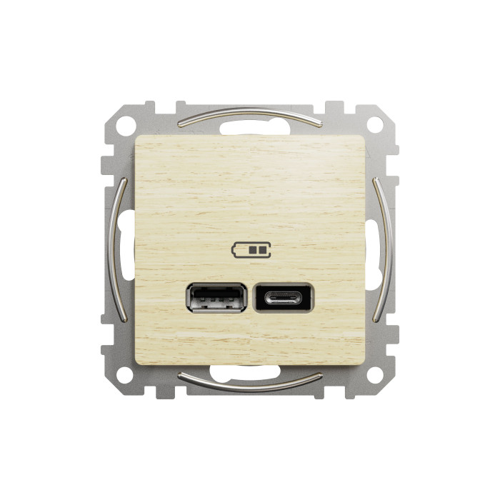 Розетка USB тип A+C 2,4A Schneider Sedna Elements штучне дерево Береза