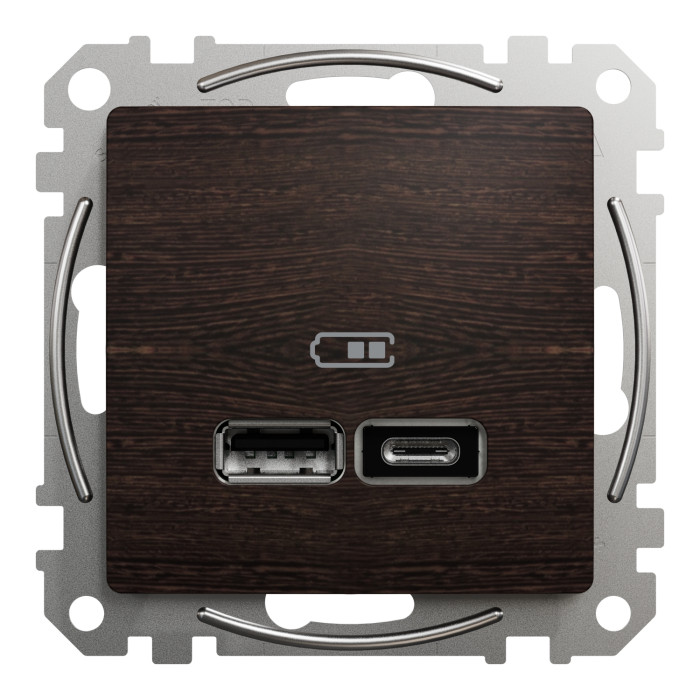 Розетка USB тип A+C 2,4A Schneider Sedna Elements штучне дерево Венге