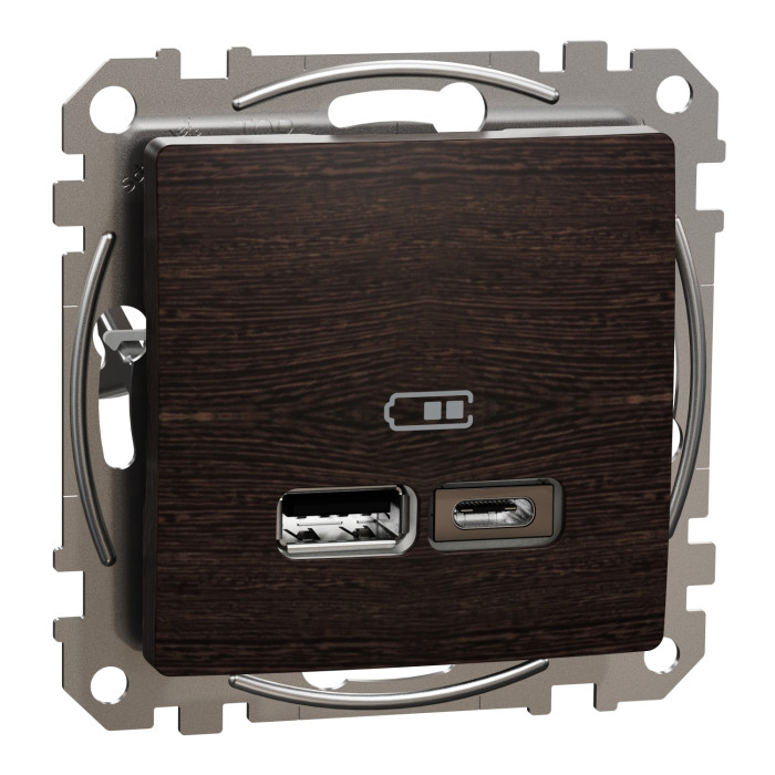 Розетка USB тип A+C 2,4A Schneider Sedna Elements штучне дерево Венге
