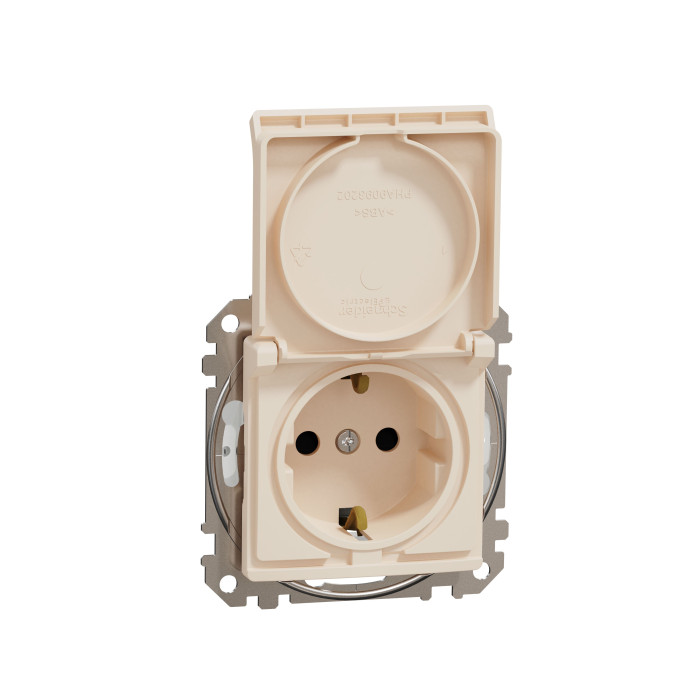 Розетка з зазем. зі шторками та кришкою IP44 Schneider Sedna Design Бежевий