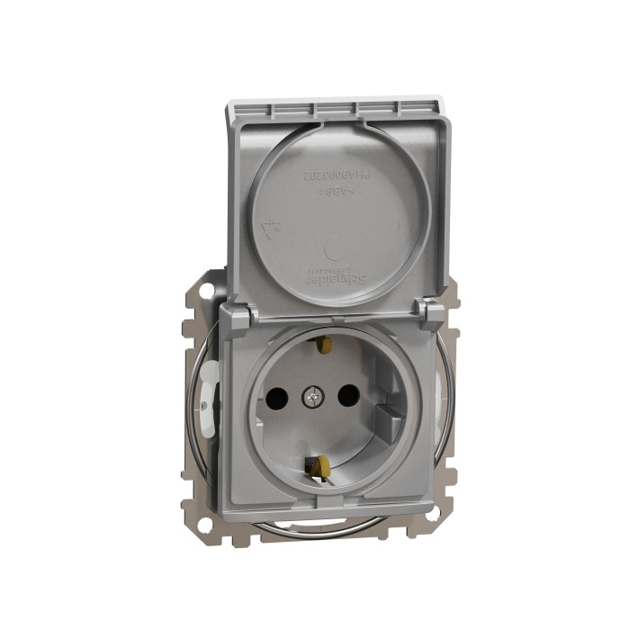 Розетка с зазем., шторк. и крышкой IP44 Schneider Sedna Design Алюминий