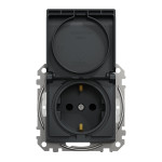 Розетка з зазем. зі шторками та кришкою IP44 Schneider Sedna Design Чорний