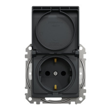 Розетка с зазем., шторк. и крышкой IP44 Schneider Sedna Design Черный