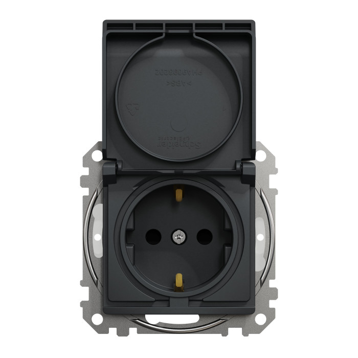 Розетка з зазем. зі шторками та кришкою IP44 Schneider Sedna Design Чорний
