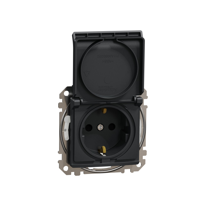 Розетка з зазем. зі шторками та кришкою IP44 Schneider Sedna Design Чорний