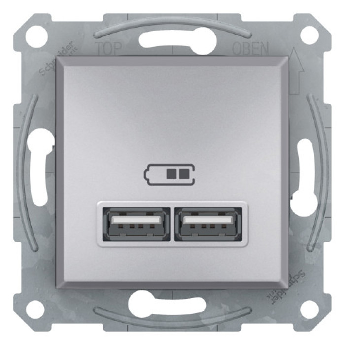 Розетка Schneider Electric Asfora Plus 2xUSB 2.1А алюминий