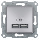 Розетка Schneider Electric Asfora Plus 2xUSB 2.1А алюминий