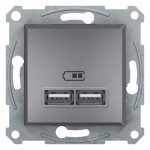 Розетка Schneider Electric Asfora Plus 2xUSB 2.1А сталь
