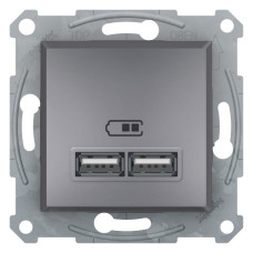 Розетка Schneider Electric Asfora Plus 2xUSB 2.1А сталь