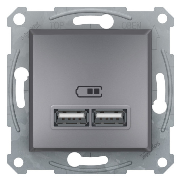 Розетка Schneider Electric Asfora Plus 2xUSB 2.1А сталь