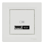 Розетка Schneider Electric Asfora 2xUSB A+C 2.4А біла