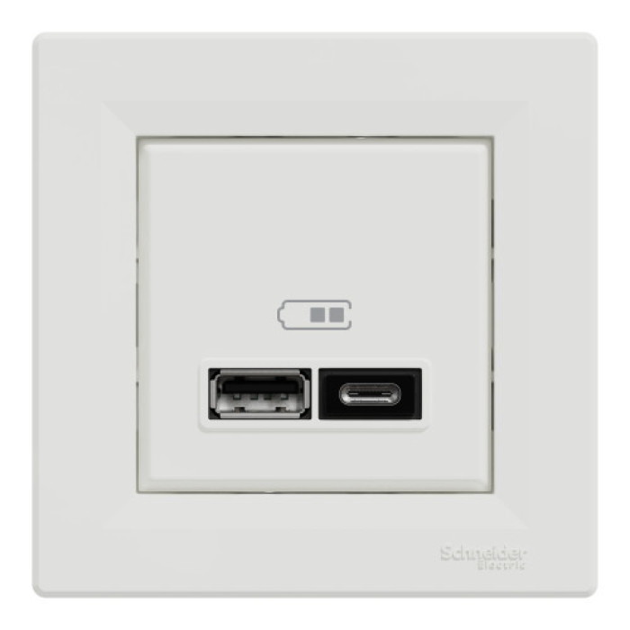 Розетка Schneider Electric Asfora 2xUSB A+C 2.4А біла