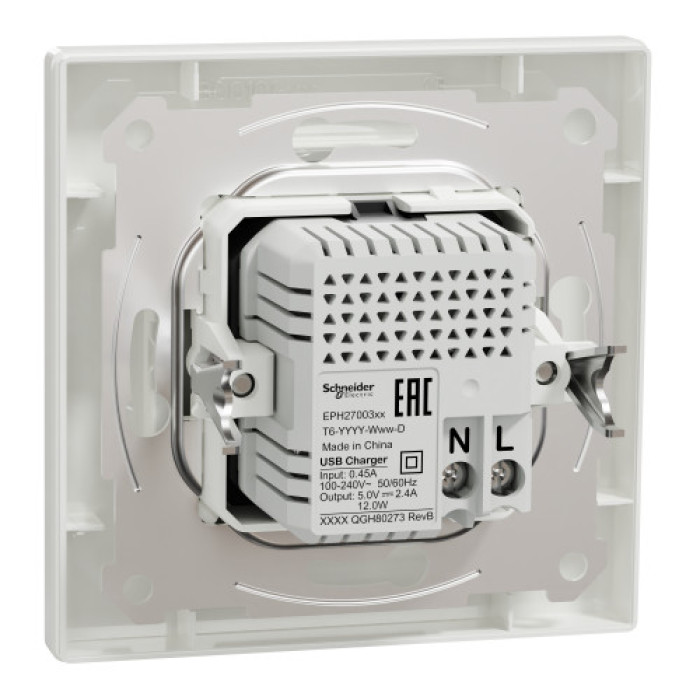 Розетка Schneider Electric Asfora 2xUSB A+C 2.4А біла