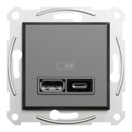 Розетка Schneider Electric Asfora Plus 2xUSB A+C 2.4А антрацит